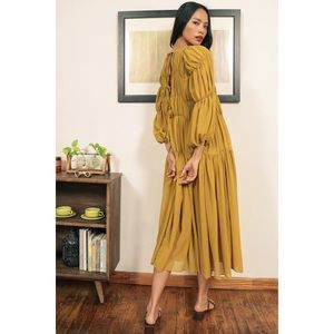 Lulus Terni Mustard Yellow Pleated Tiered Midi M NWT